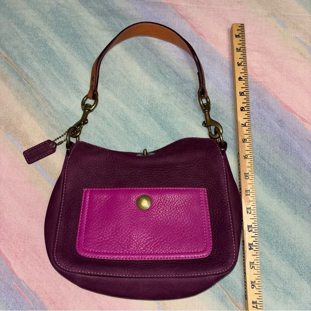 Vintage Coach Satchel Suede Purple Plum Handbag Hobo - Picture 11 of 11